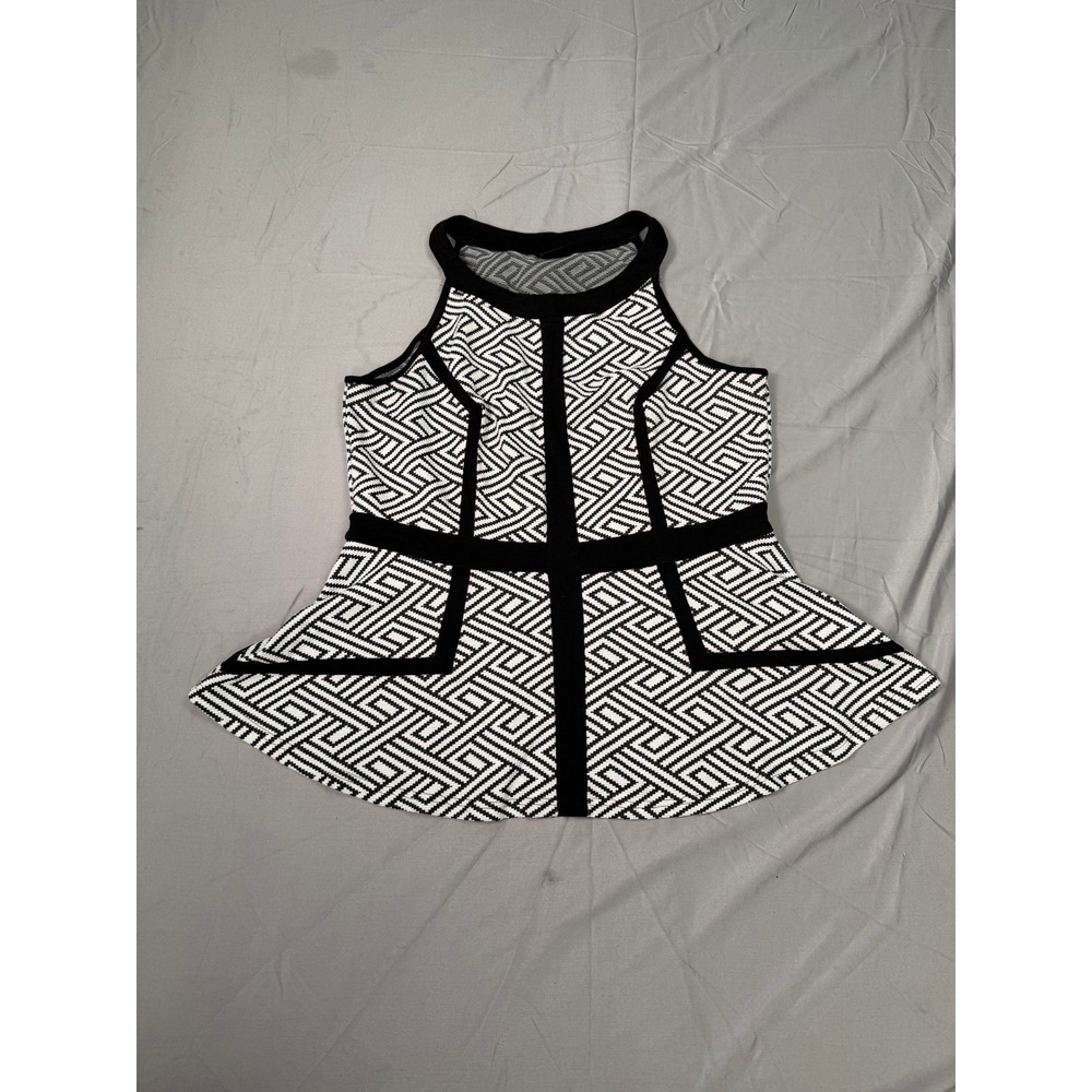 City Chic Black White Geometric Peplum Top Sleeveless‎ Halter Neck Size M 18W
